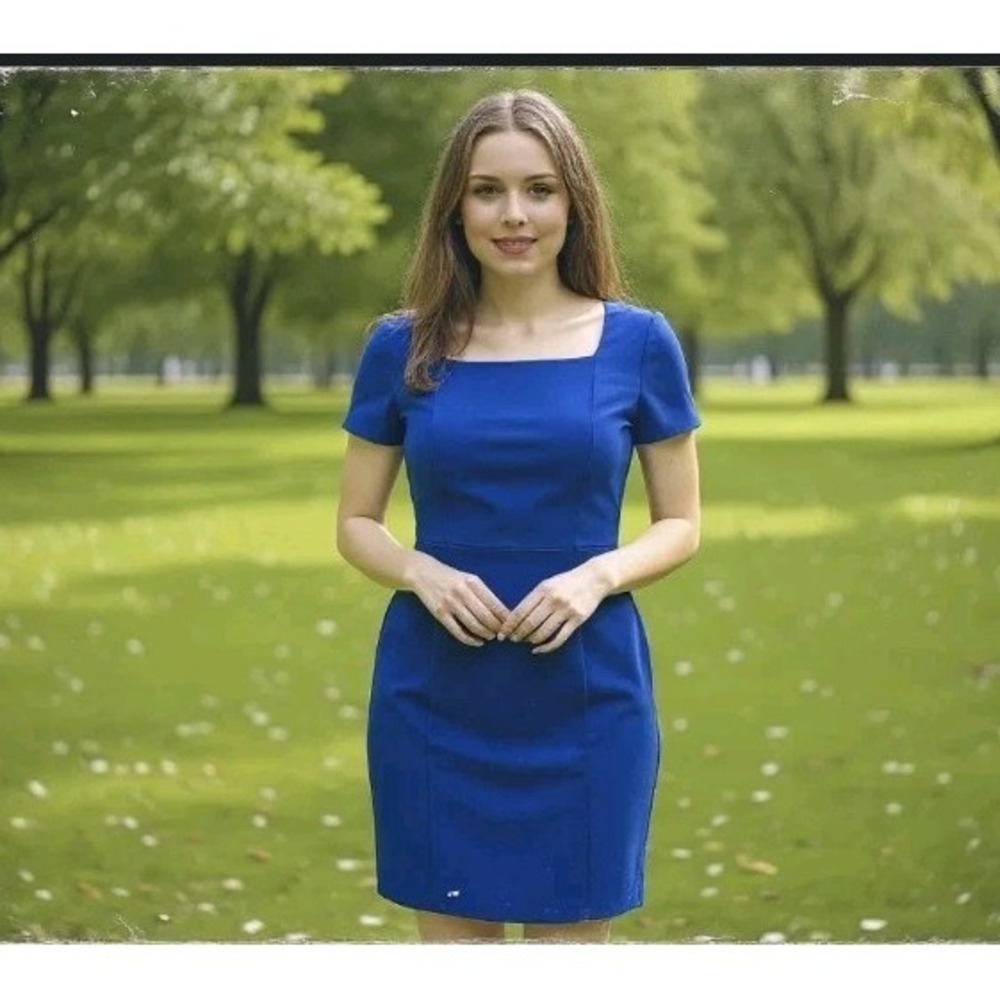 Vintage 80s Gillian Silk Blue Sheath Dress Sz 6 Back Button Straps Cocktail Boop